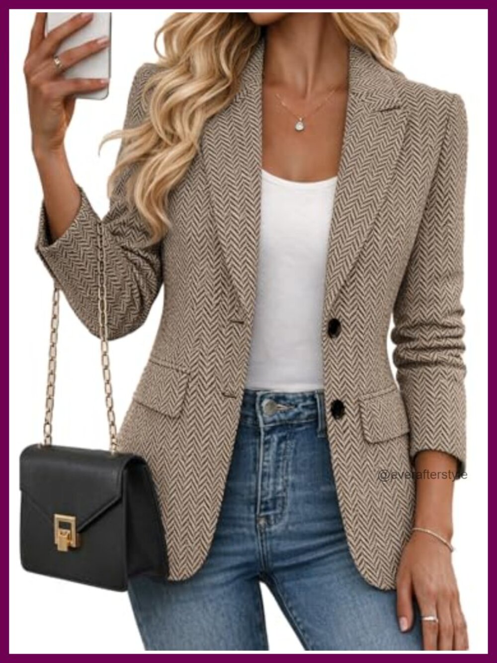 Womens Herringbone Tweed Blazer Business Casual Suit Jacket